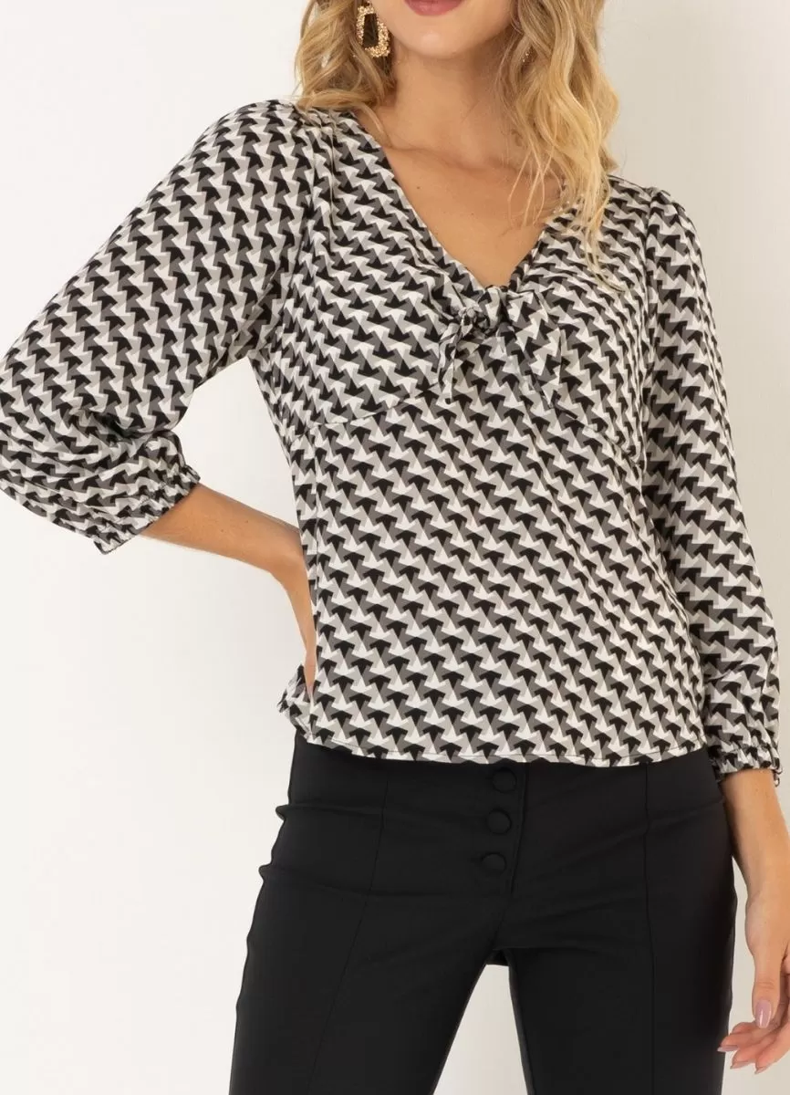 BLUSA CREPE - Preto/branco