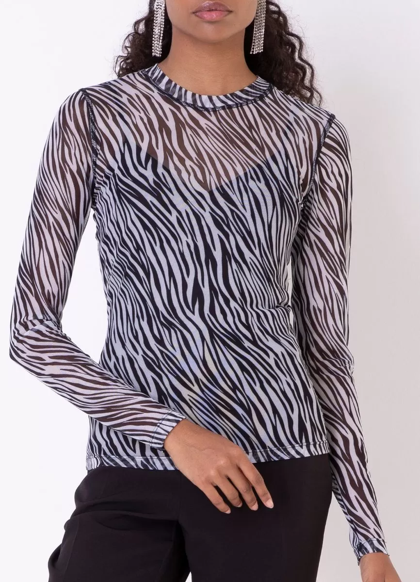 BLUSA TULE, MANGA LONGA - Preto