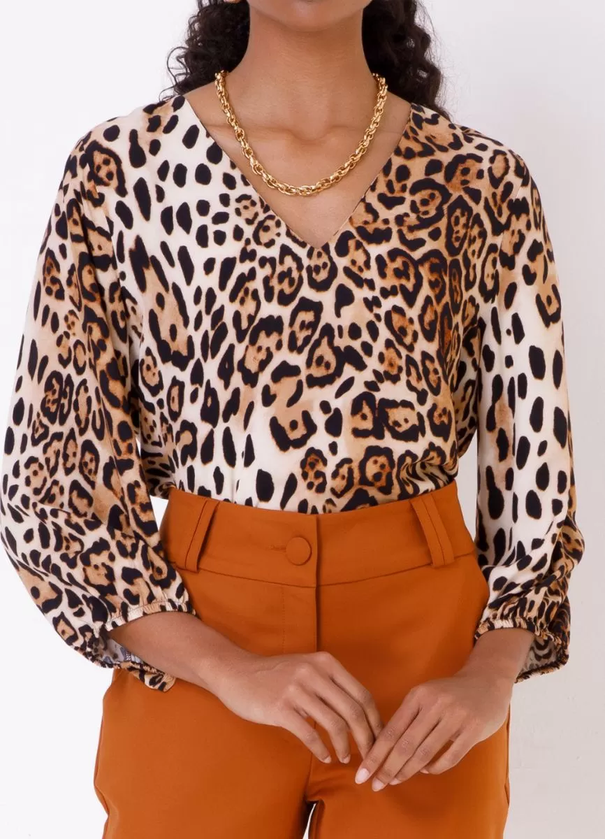 BLUSA VISCOSE MEIA MANGA - Animal print