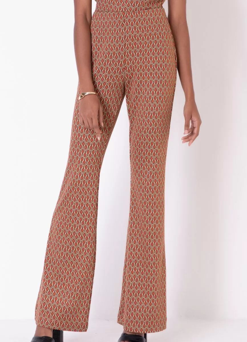 CALÇA FLARE MALHA JACQUARD - Canela