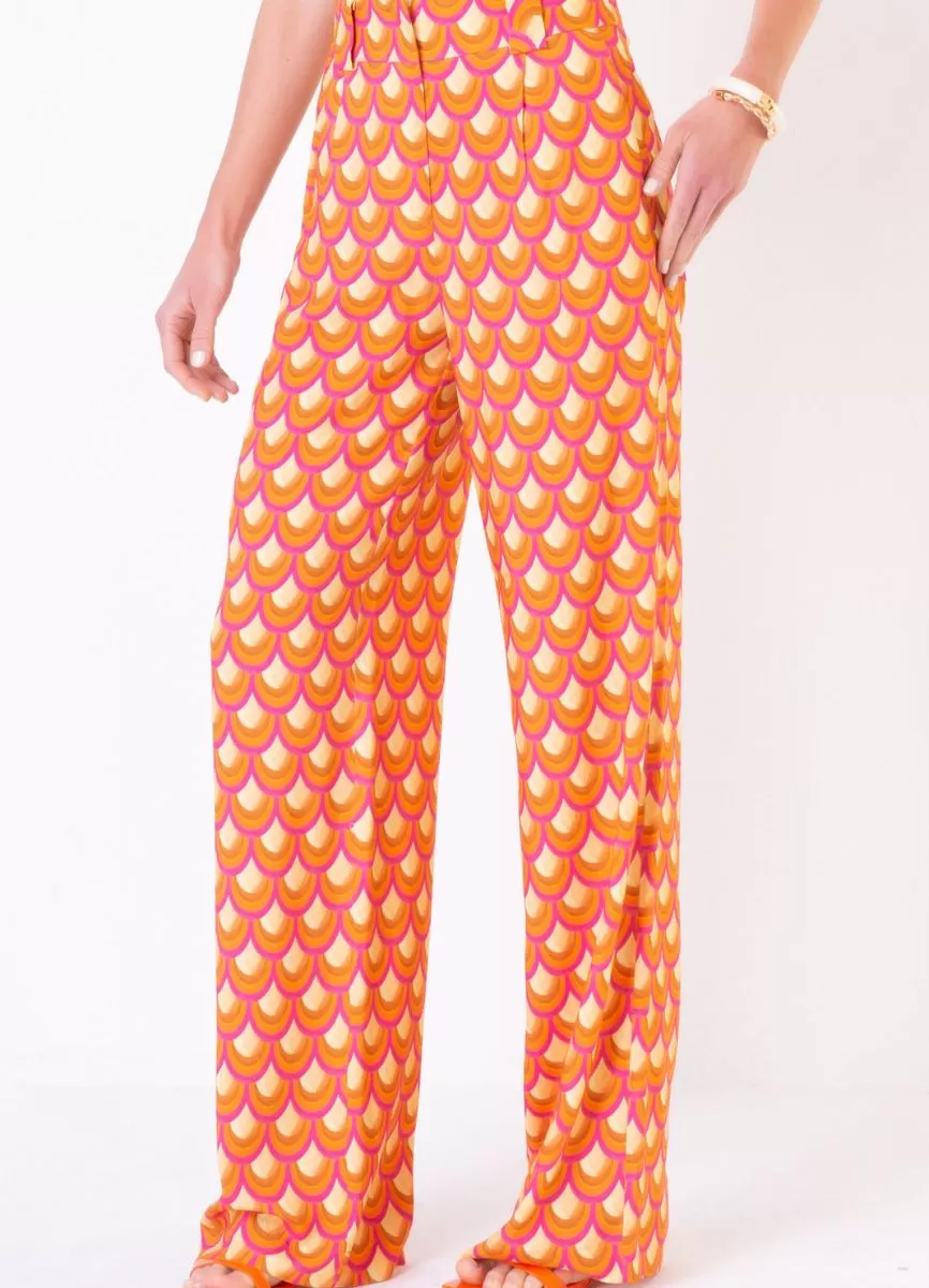 CALÇA PANTALONA VISCOSE ESTAMPADA - Laranja