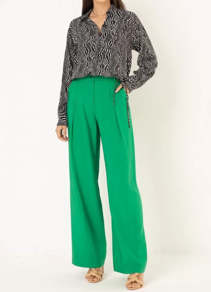 Calça Wide Leg Xadrez Verde