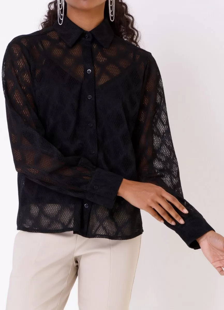 CAMISA RENDA MANGA LONGA - Preto