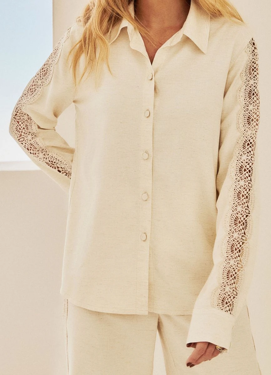 CAMISA VISCOLINHO COM RENDA - Cru