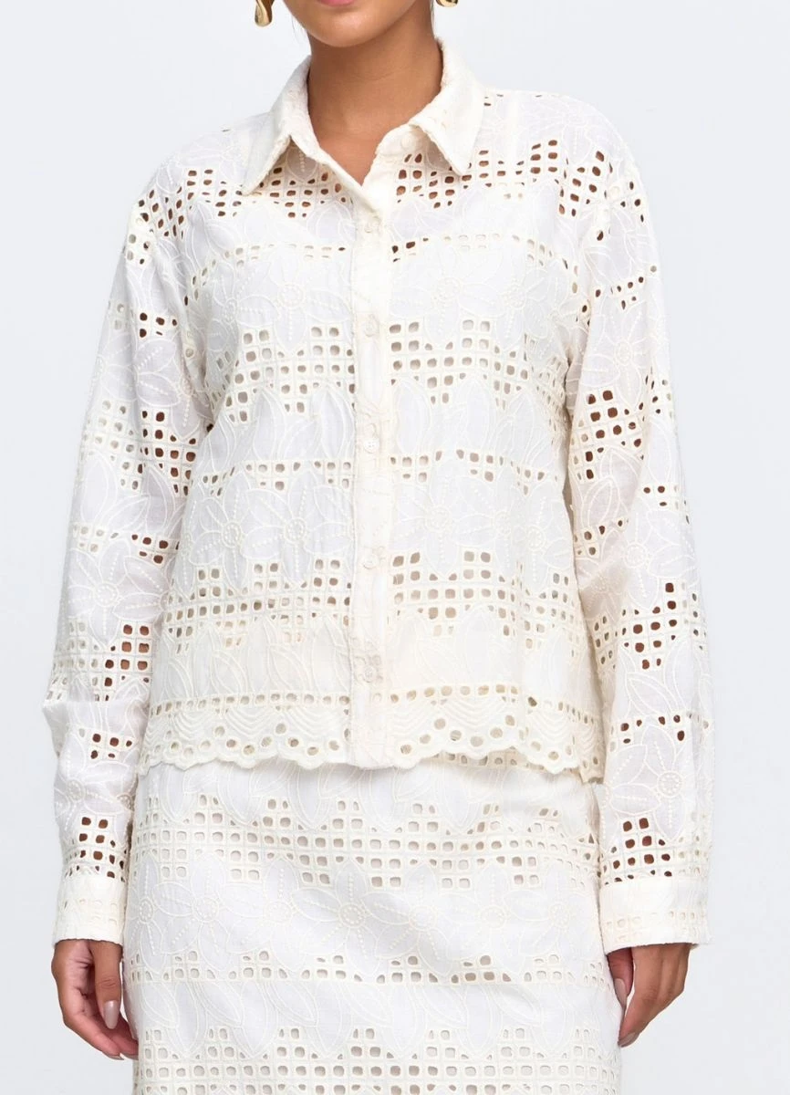 CAMISA VOIL BORDADA - Cru
