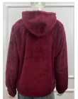JAQUETA TEDDY COM CAPUZ , BOLSO NA LATERAL E ZIPER. - Vinho