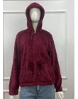 JAQUETA TEDDY COM CAPUZ , BOLSO NA LATERAL E ZIPER. - Vinho