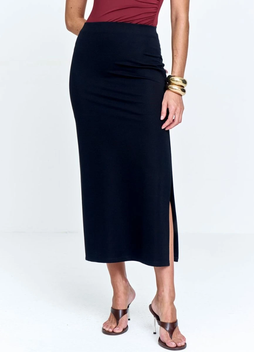 SAIA MALHA MIDI C/FENDA - Preto