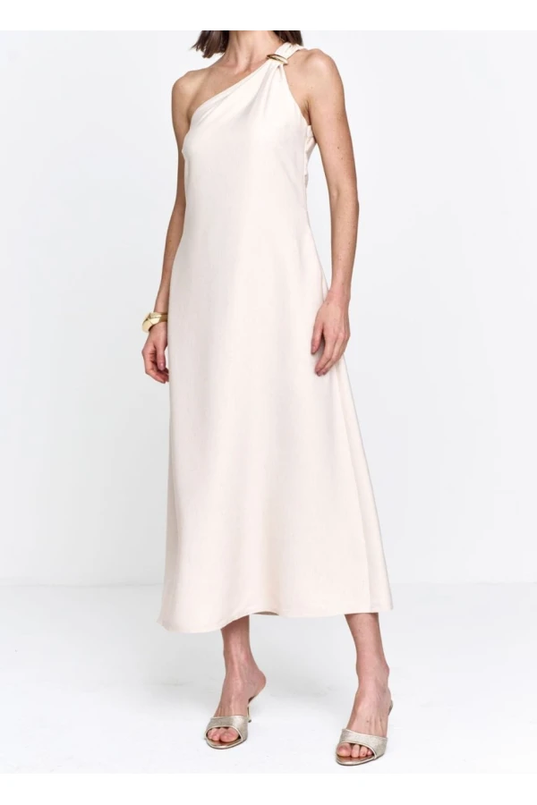 VESTIDO ALFAIATARIA UM OMBRO SÓ - Cru