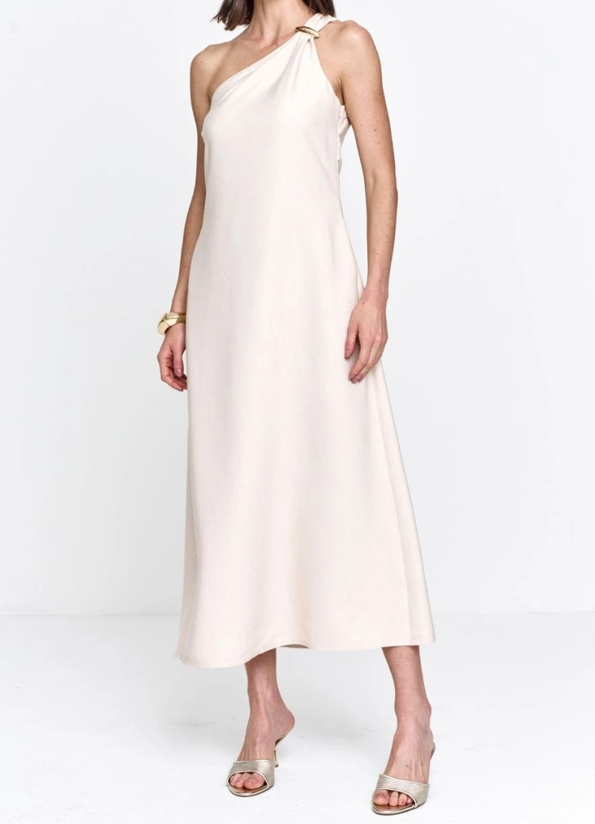 VESTIDO ALFAIATARIA UM OMBRO SÓ - Cru