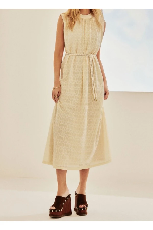 VESTIDO CHIFFON BORDADO - Amarelo