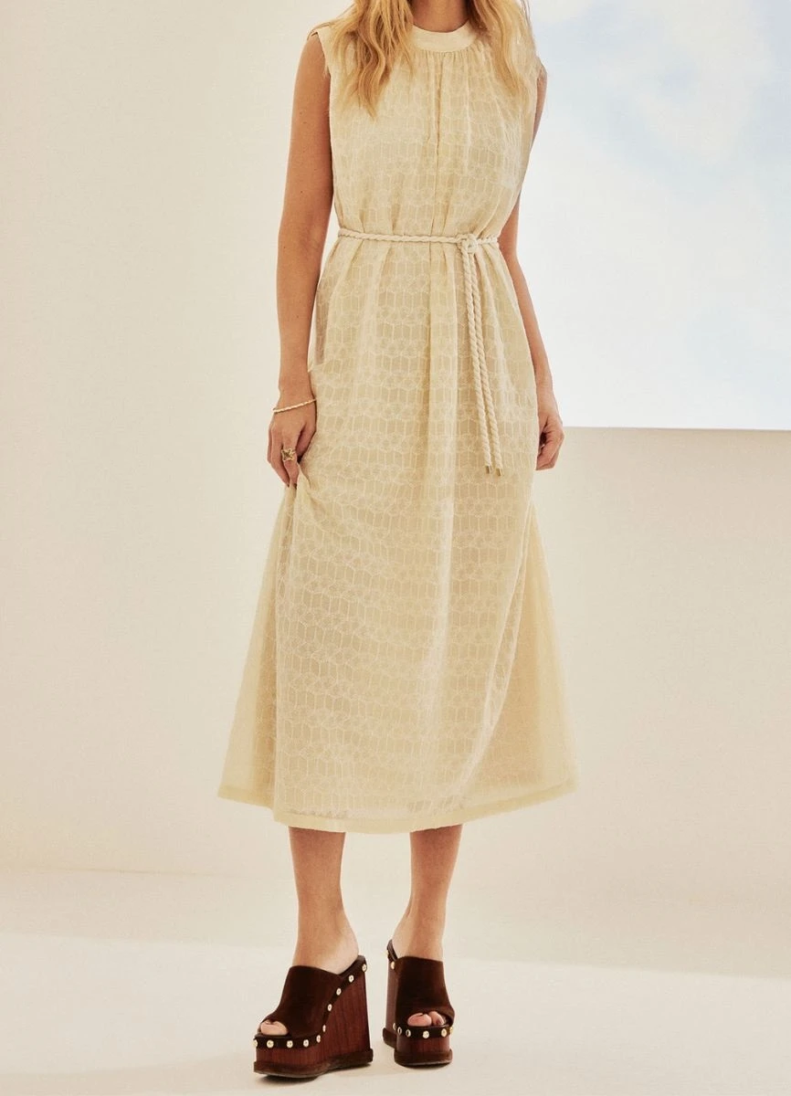 VESTIDO CHIFFON BORDADO - Amarelo