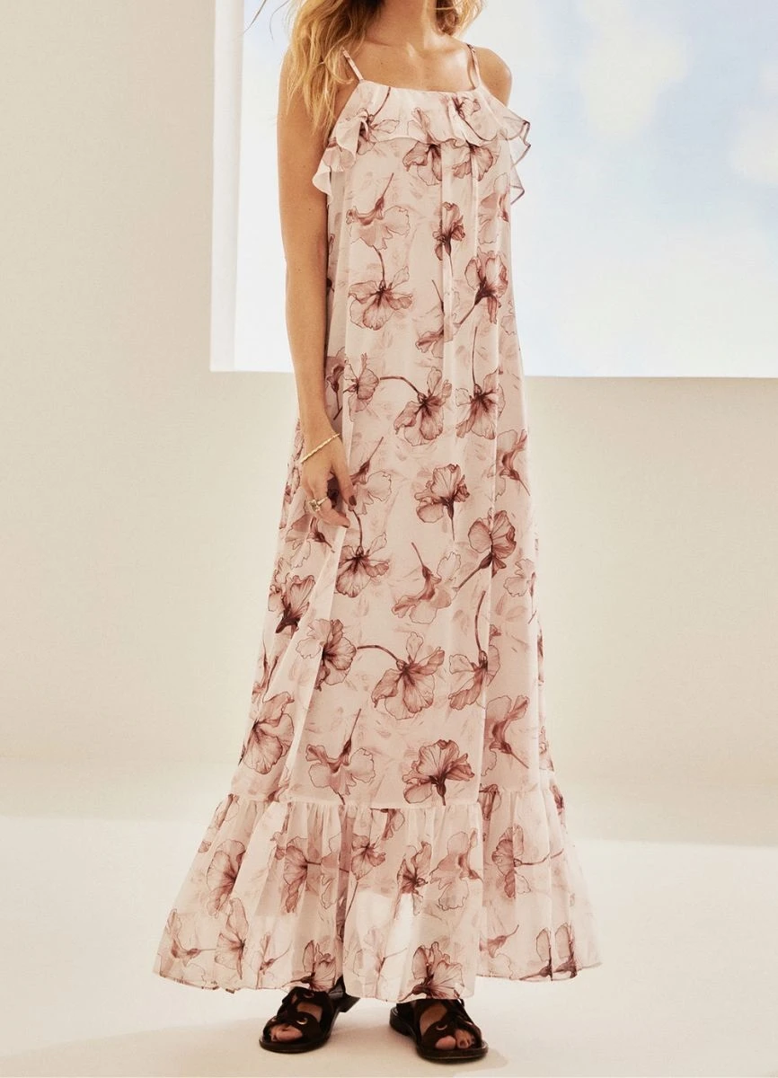 VESTIDO CHIFON LONGO ESTAMPADO - Flores