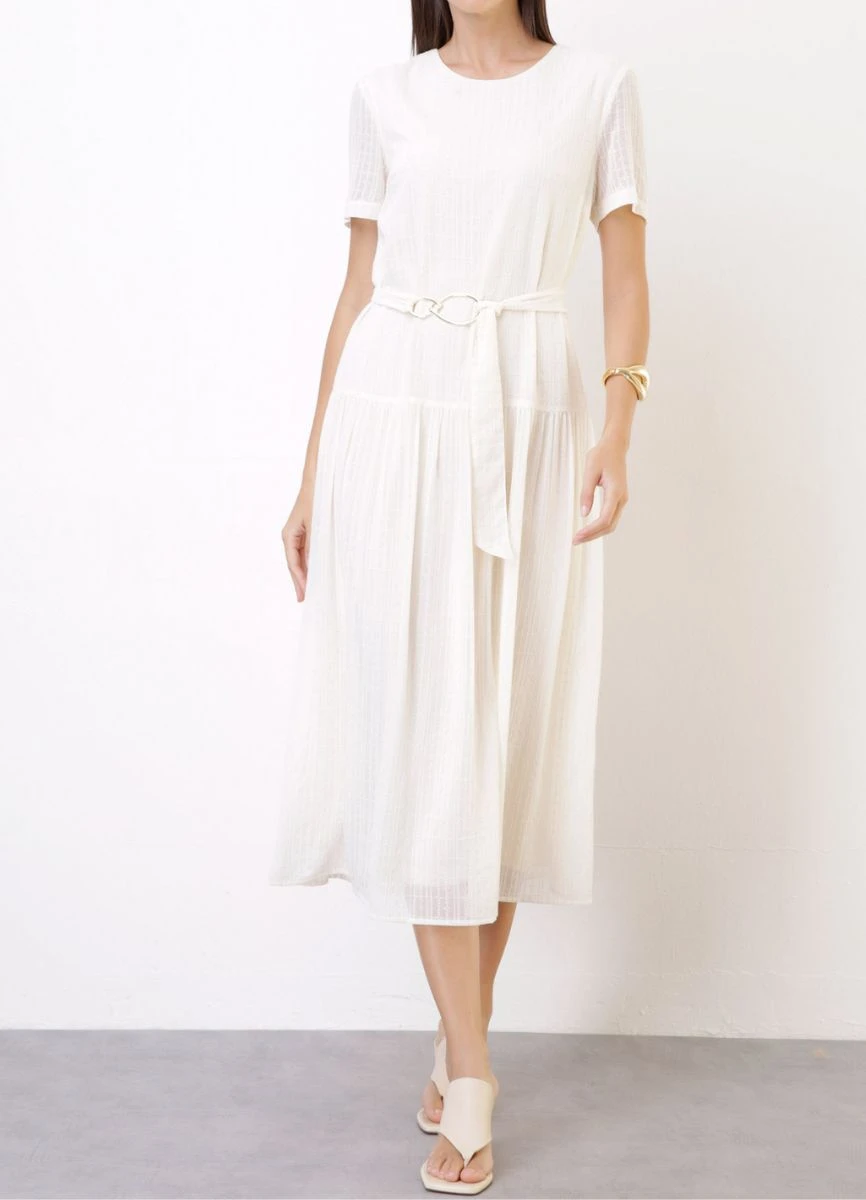 VESTIDO CHIFON MIDI - Creme