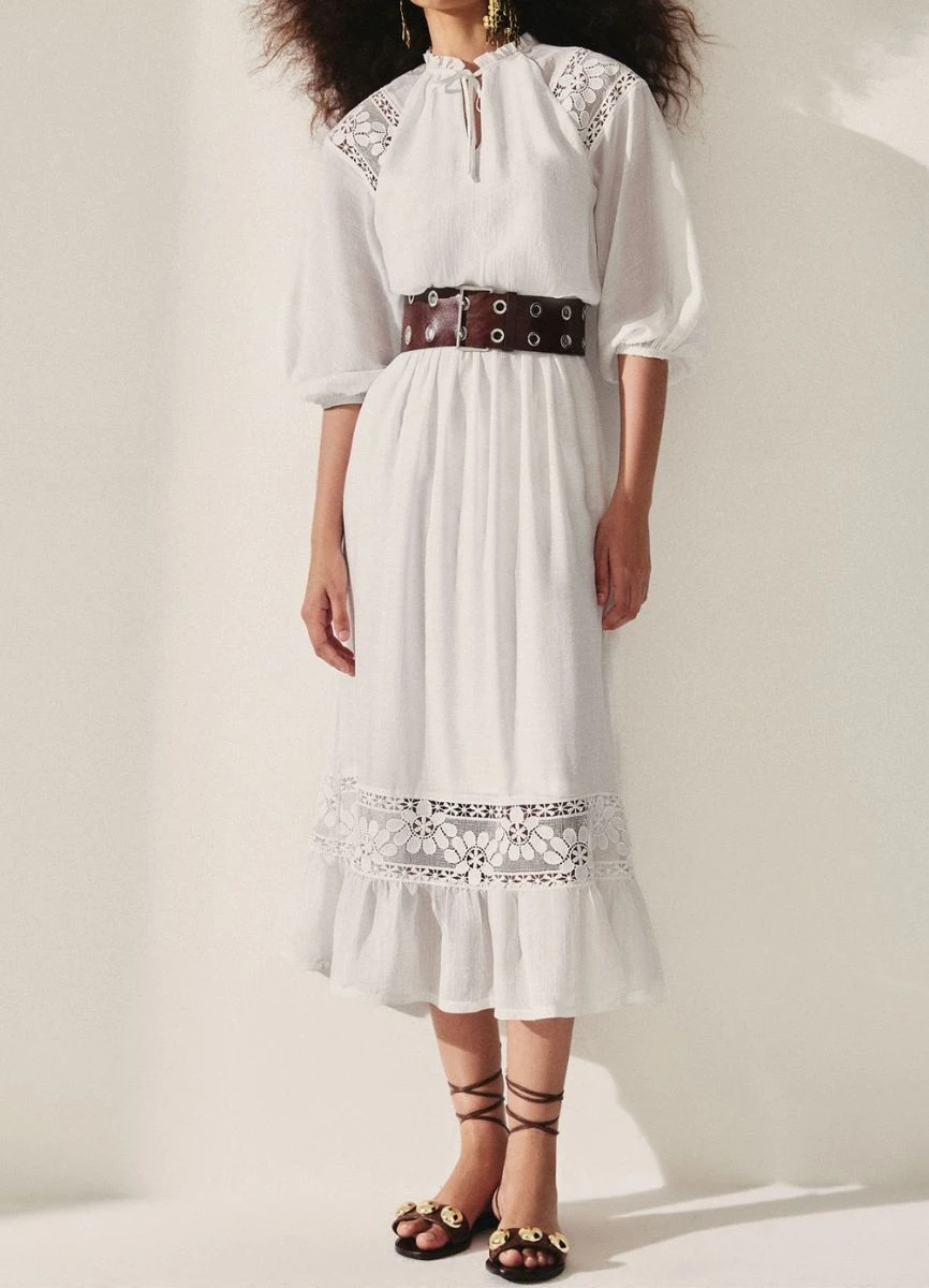 VESTIDO CREPE COM RENDA - Branco