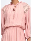 VESTIDO CREPE COM RENDA - Rosa antigo