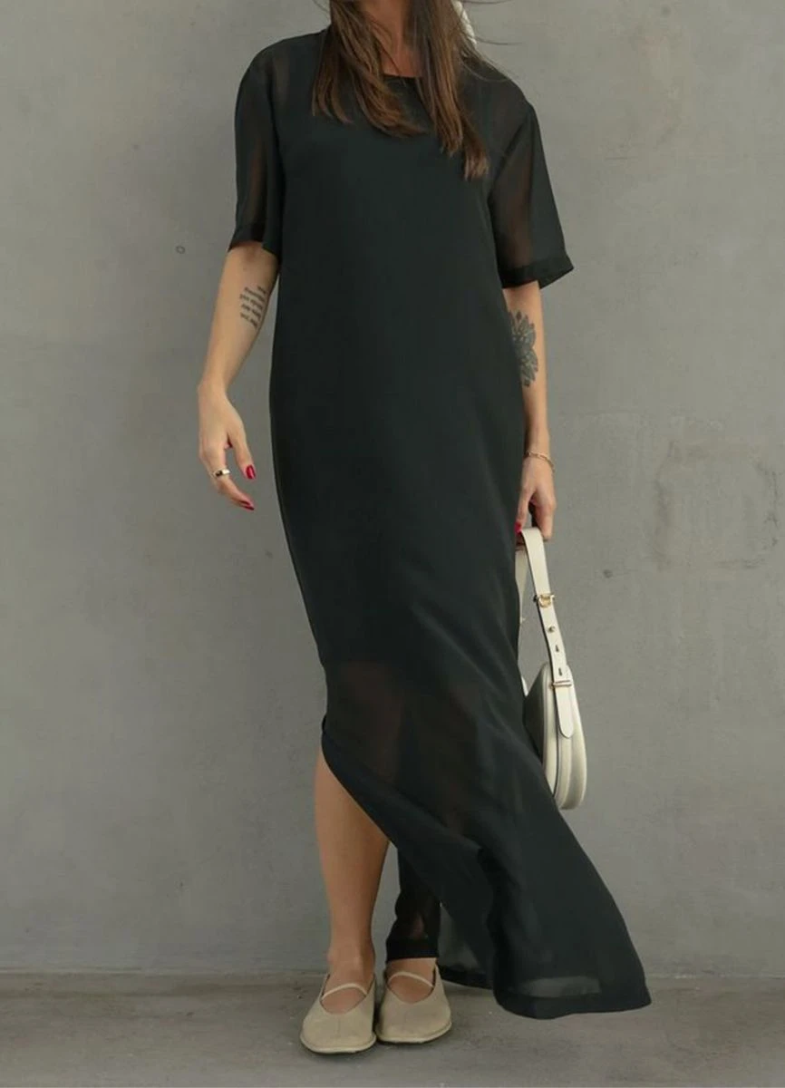 VESTIDO CREPE MIDI - Preto