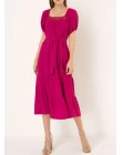 VESTIDO CREPE RENDA - Fucsia