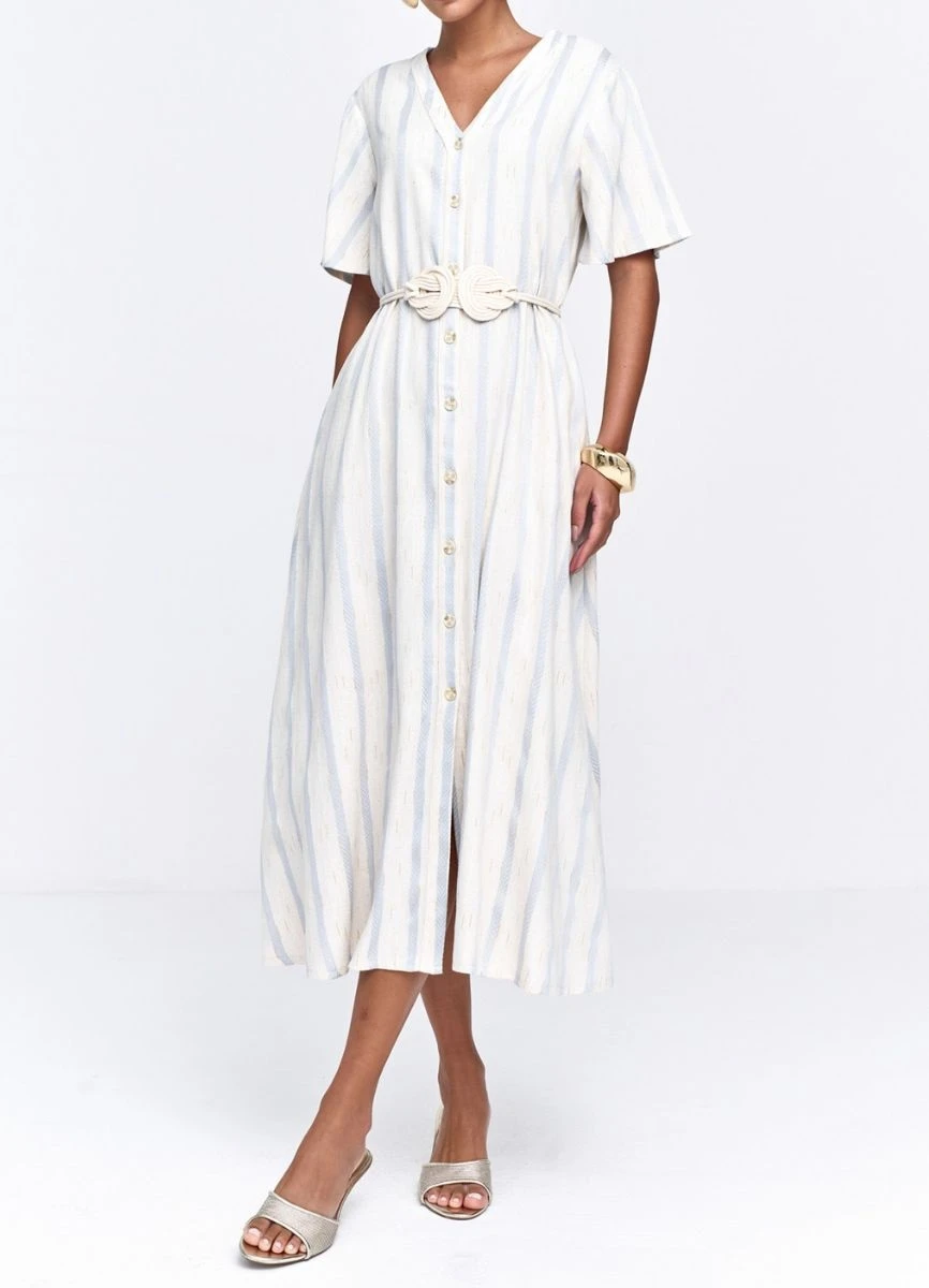 VESTIDO LINHO MISTO - Azul