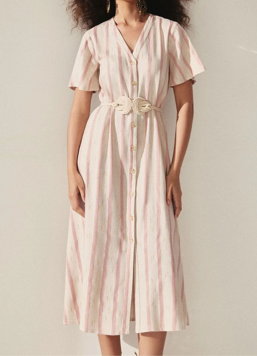 VESTIDO LINHO MISTO - Rosa