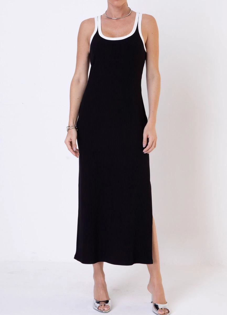 VESTIDO MALHA CANELADO - Preto