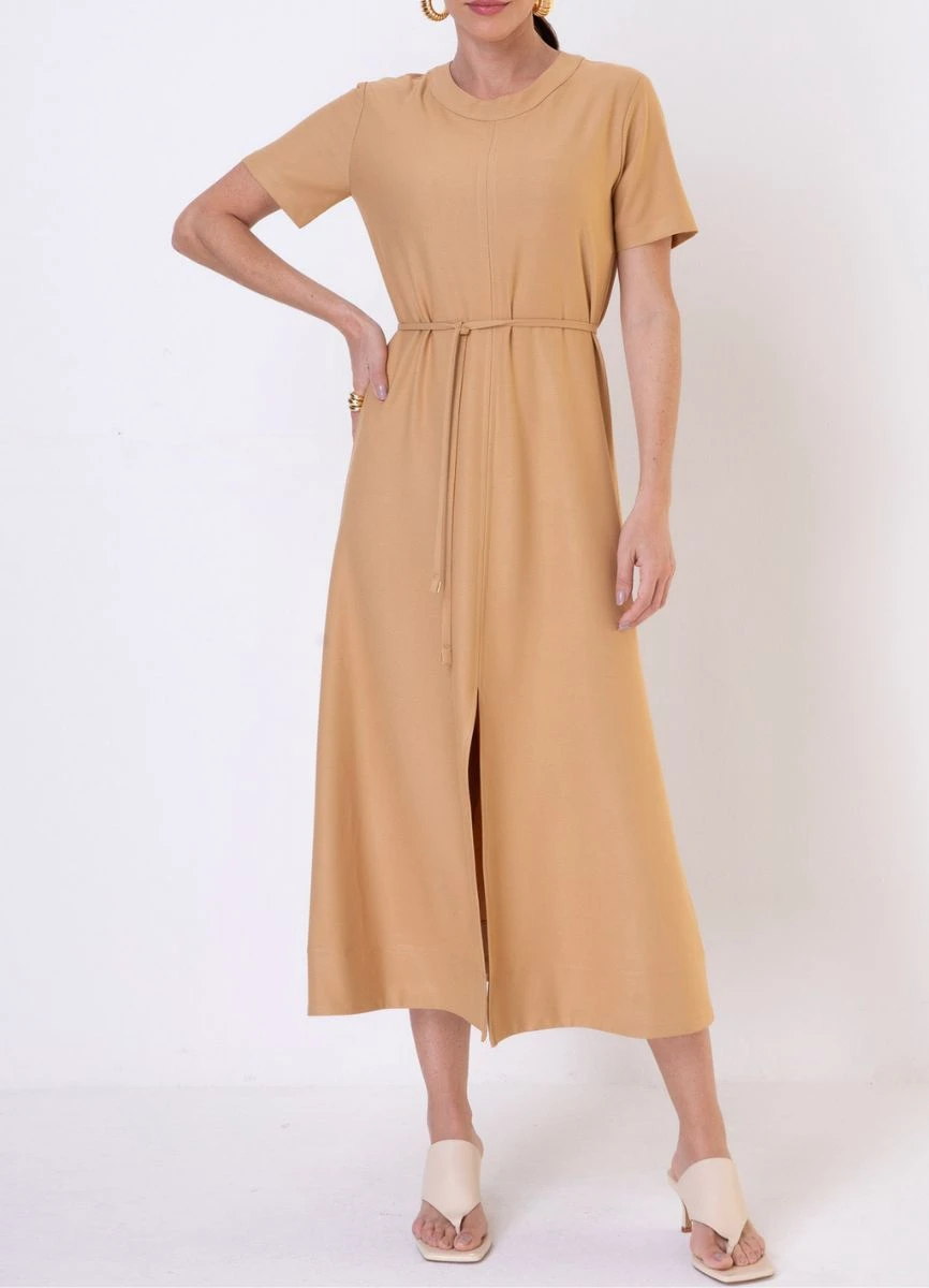 VESTIDO MALHA MIDI - Caramelo