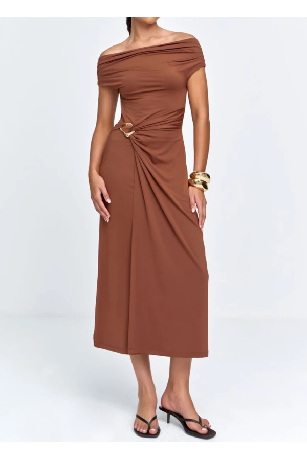 VESTIDO MALHA OMBRO A OMBRO - Chocolate