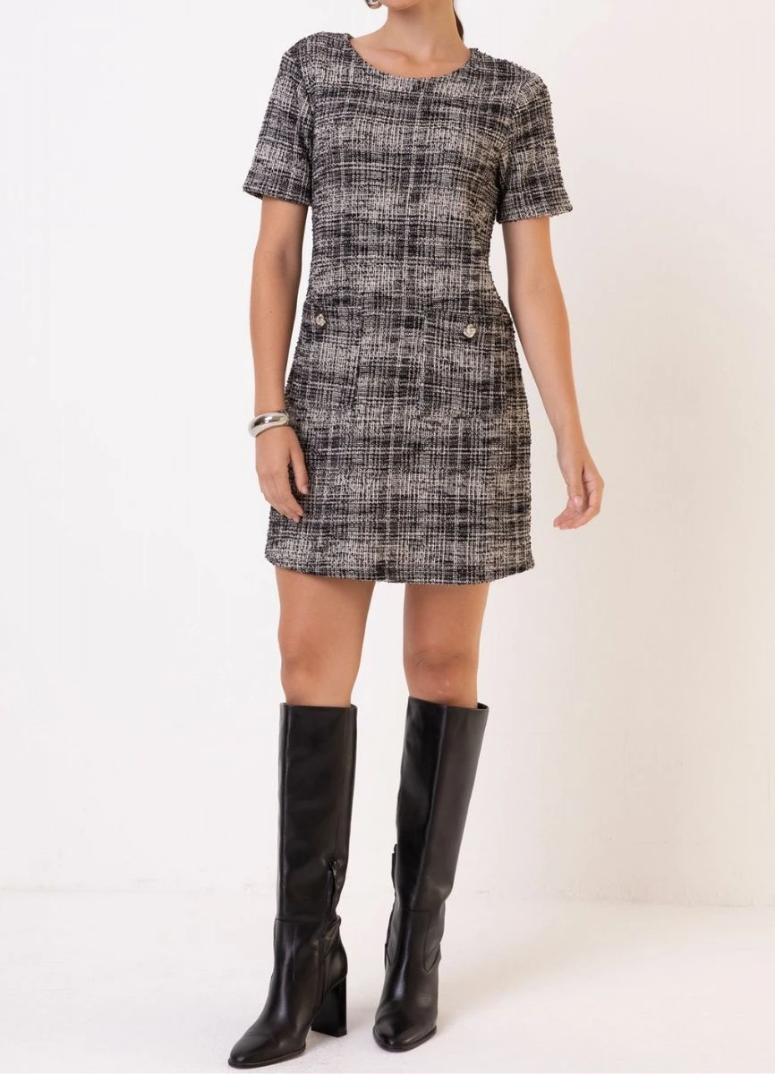 VESTIDO MALHA TWEED - Preto