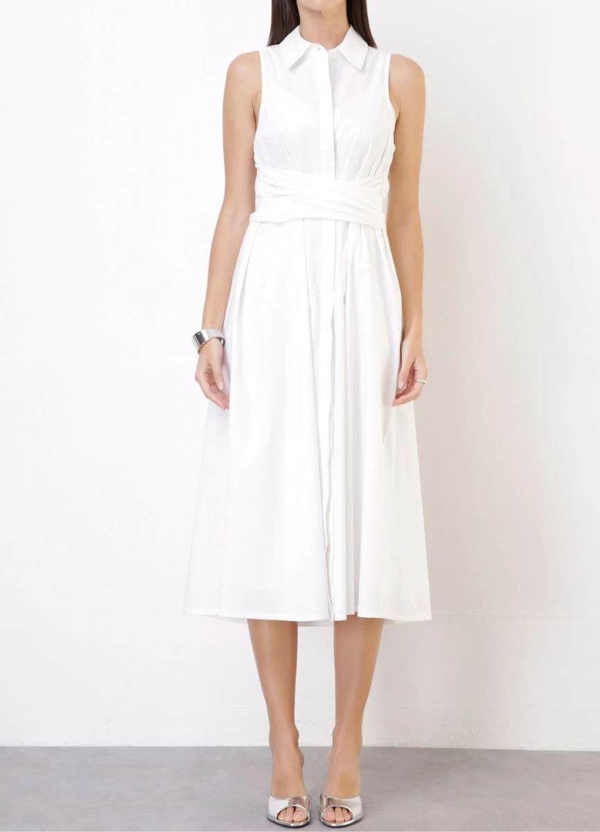 VESTIDO TRICOLINE COM AMARRAÇÃO - Branco