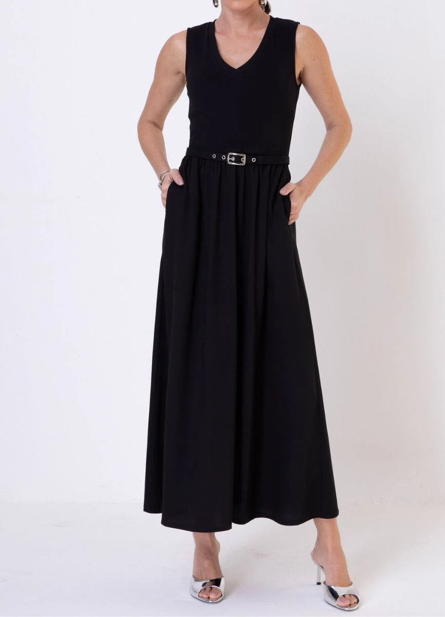 VESTIDO VISCOCREPE COM BOLSO - Preto