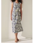 VESTIDO VISCOCREPE ESTAMPADO - Azul