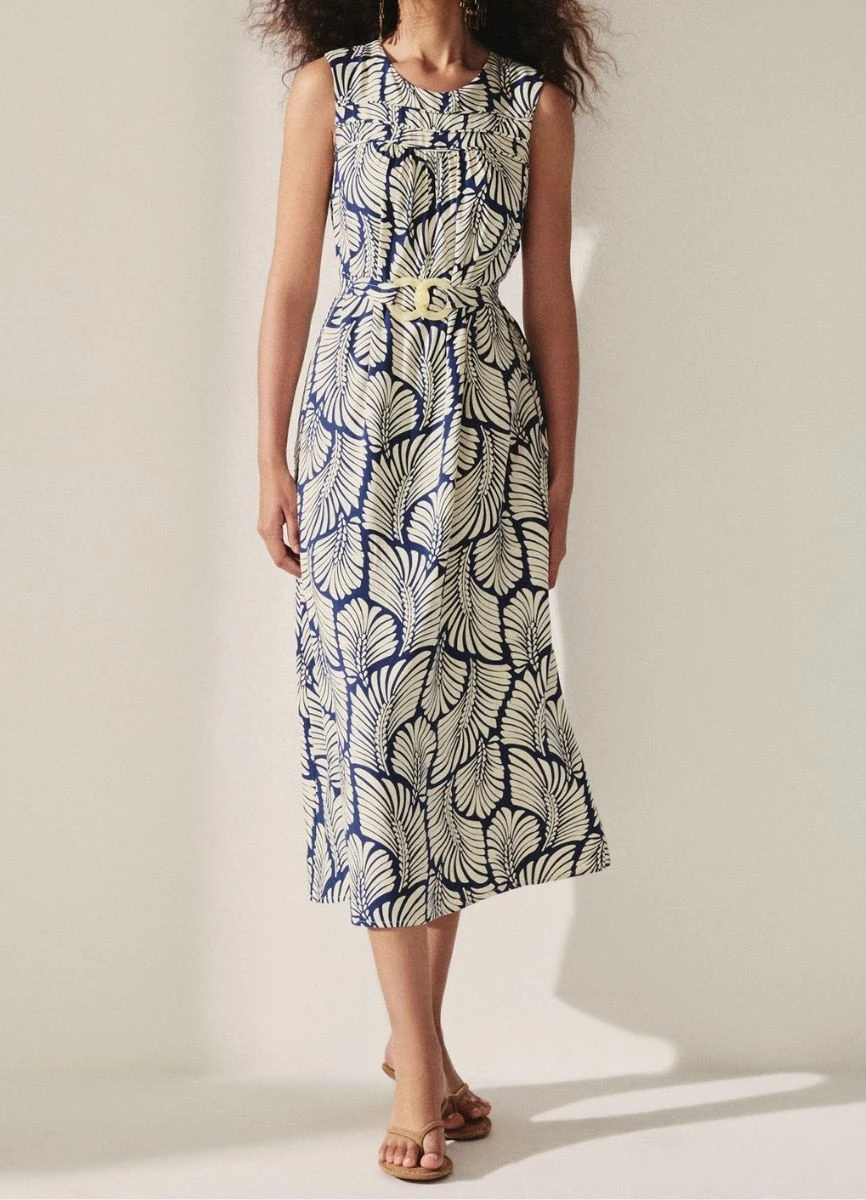 VESTIDO VISCOCREPE ESTAMPADO - Azul