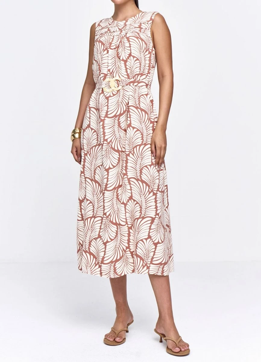 VESTIDO VISCOCREPE ESTAMPADO - Canela
