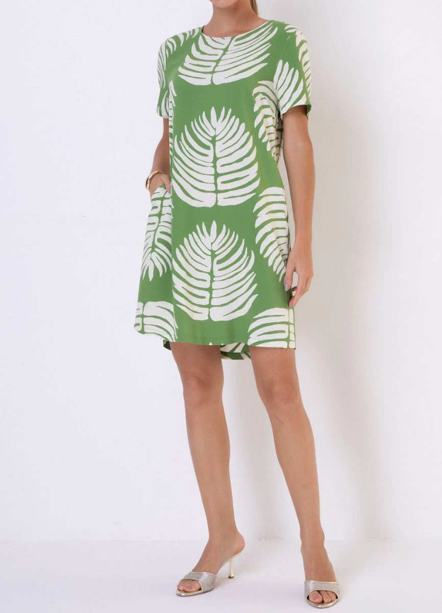 VESTIDO VISCOCREPE ESTAMPADO - Verde folhas