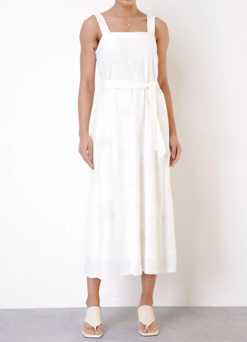 VESTIDO VISCOLINHO BORDADO - Off white