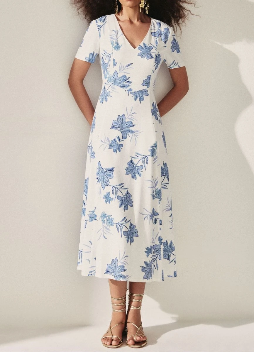 VESTIDO VISCOLINHO FLORIDO - Branco