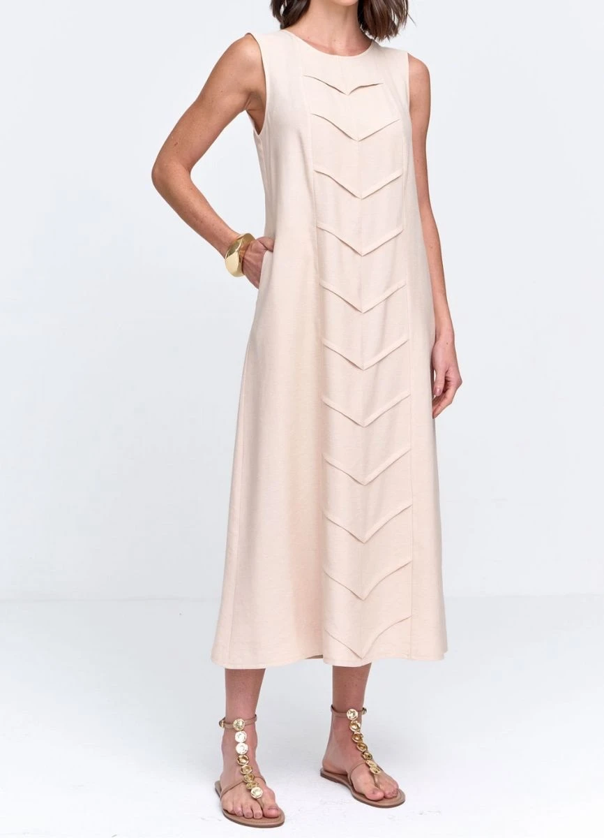 VESTIDO VISCOLINHO MIDI - Bege