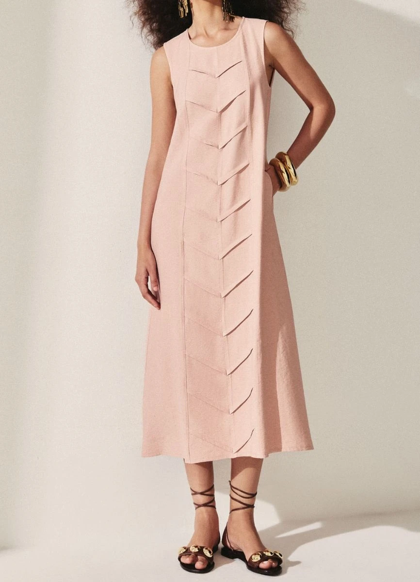 VESTIDO VISCOLINHO MIDI - Rosa