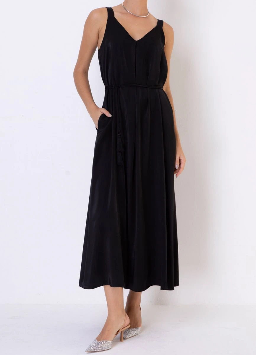 VESTIDO VISCOLINHO MISTO ACETINADO - Preto