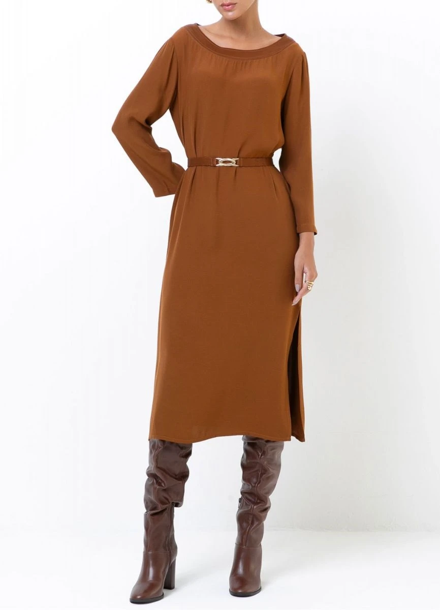 VESTIDO VISCOSE COM CINTO - Terracota