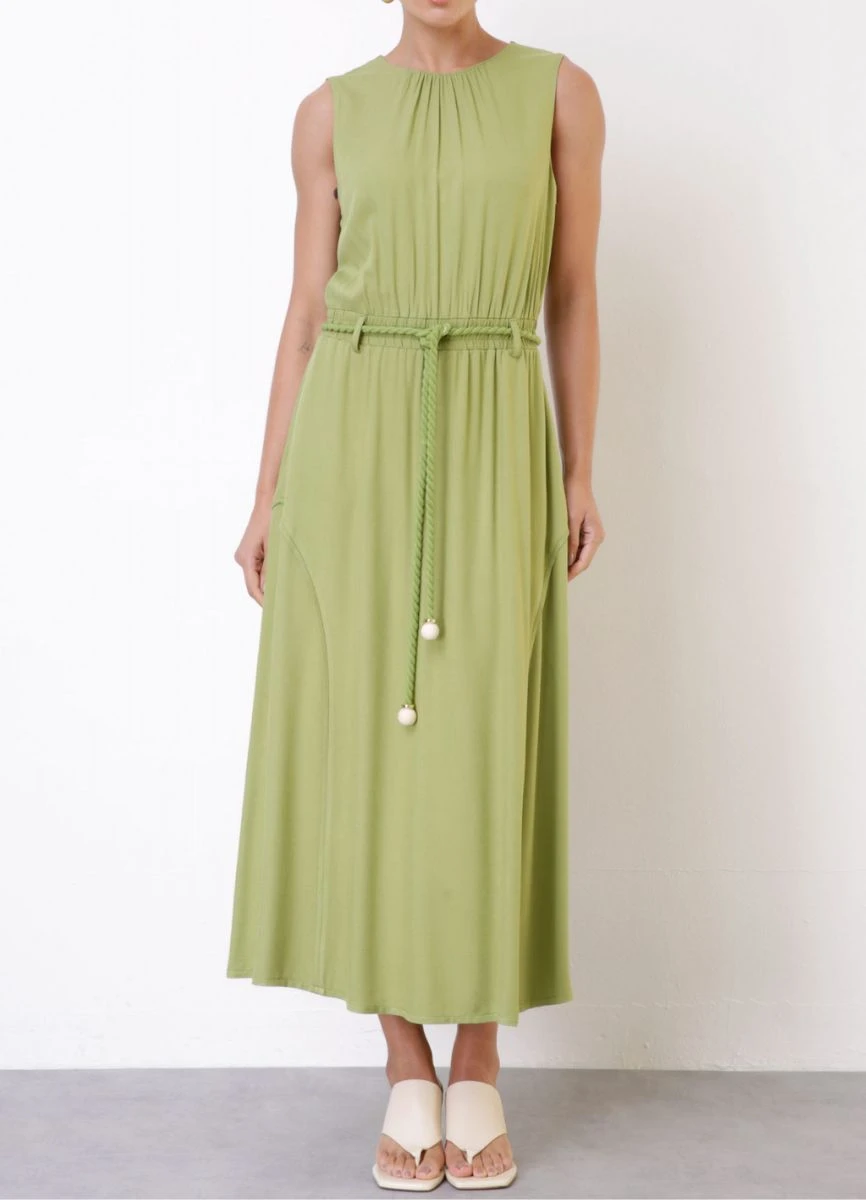 VESTIDO VISCOSE COM CINTO - Verde abacate