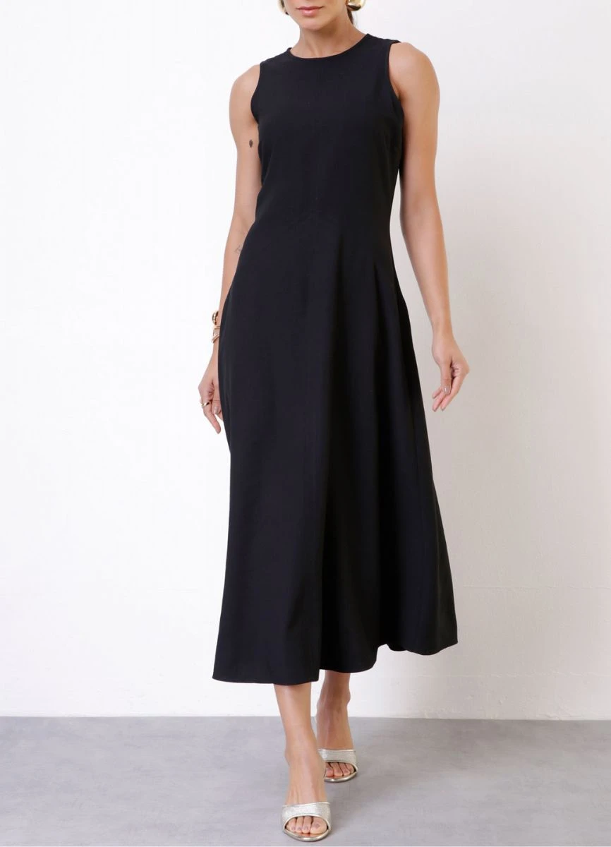 VESTIDO VISCOSE MIDI - Preto