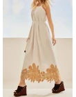 VESTIDO VOIL COM BORDADO NA BARRA - Areia