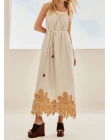 VESTIDO VOIL COM BORDADO NA BARRA - Areia
